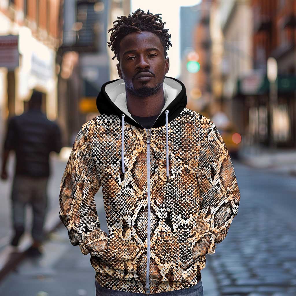 African Wild Animal Skins Zip Hoodie Vintage Snake Skin Pattern - African Pride