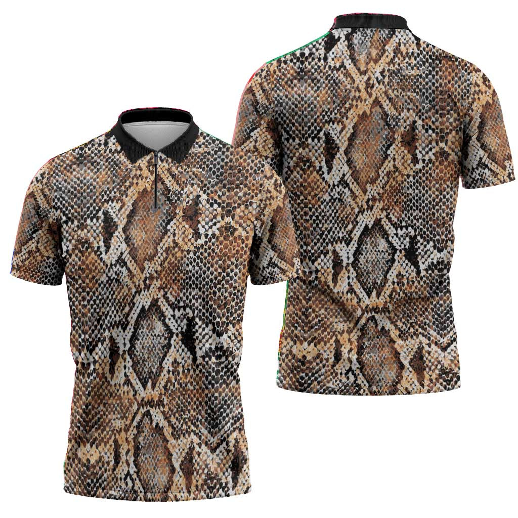 African Wild Animal Skins Zipper Polo Shirt Vintage Snake Skin Pattern