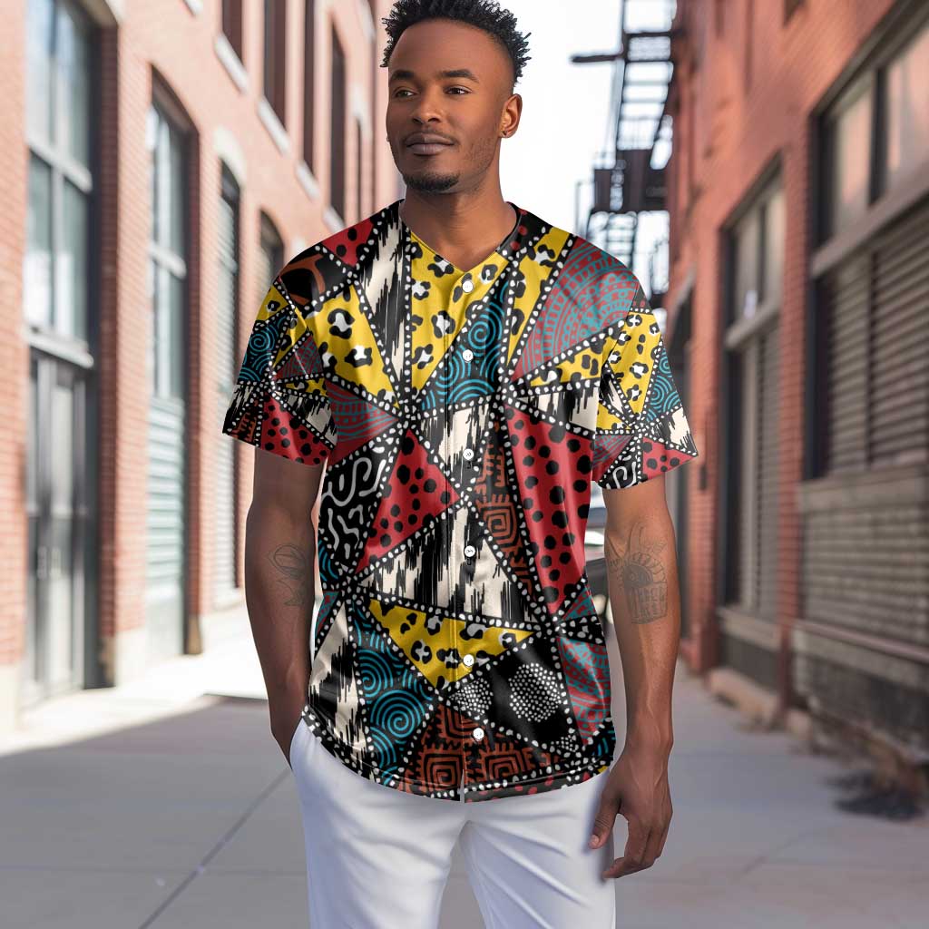 African Wild Animal Skins Baseball Jersey Triangles Pattern Afro Pattern Style - African Pride