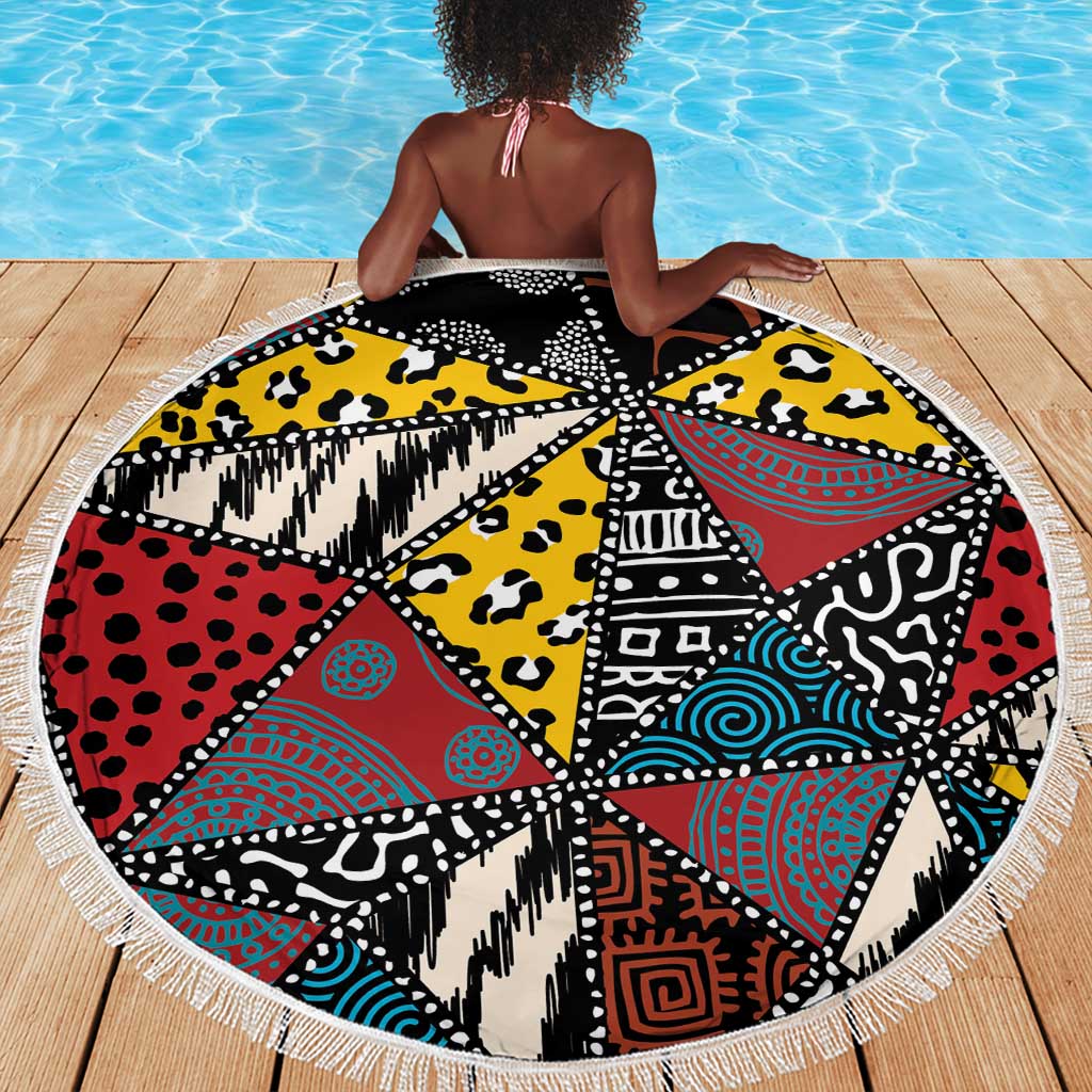 African Wild Animal Skins Beach Blanket Triangles Pattern Afro Pattern Style - African Pride