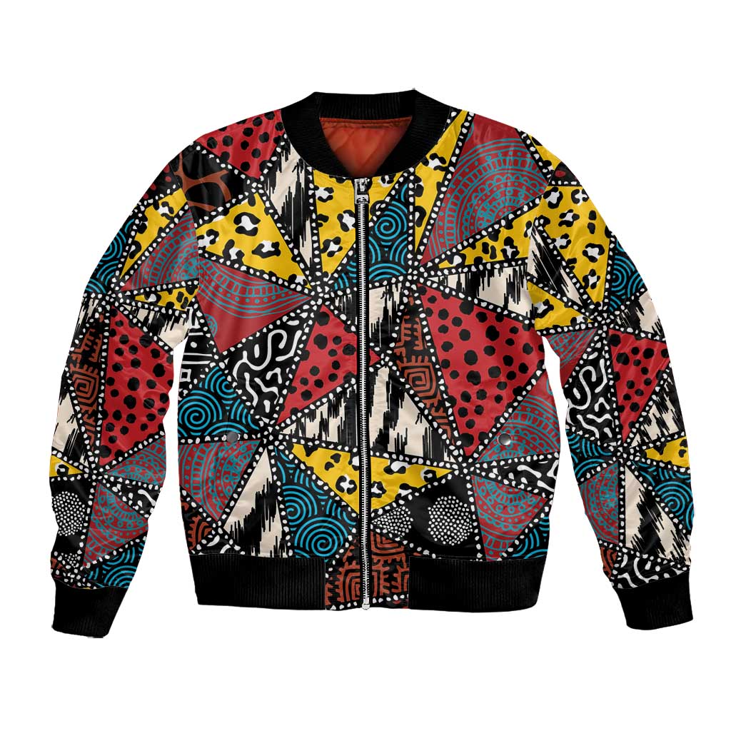 African Wild Animal Skins Bomber Jacket Triangles Pattern Afro Pattern Style - African Pride