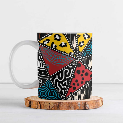 African Wild Animal Skins Ceramic Mug Triangles Pattern Afro Pattern Style