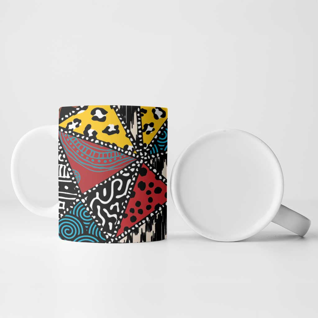 African Wild Animal Skins Ceramic Mug Triangles Pattern Afro Pattern Style