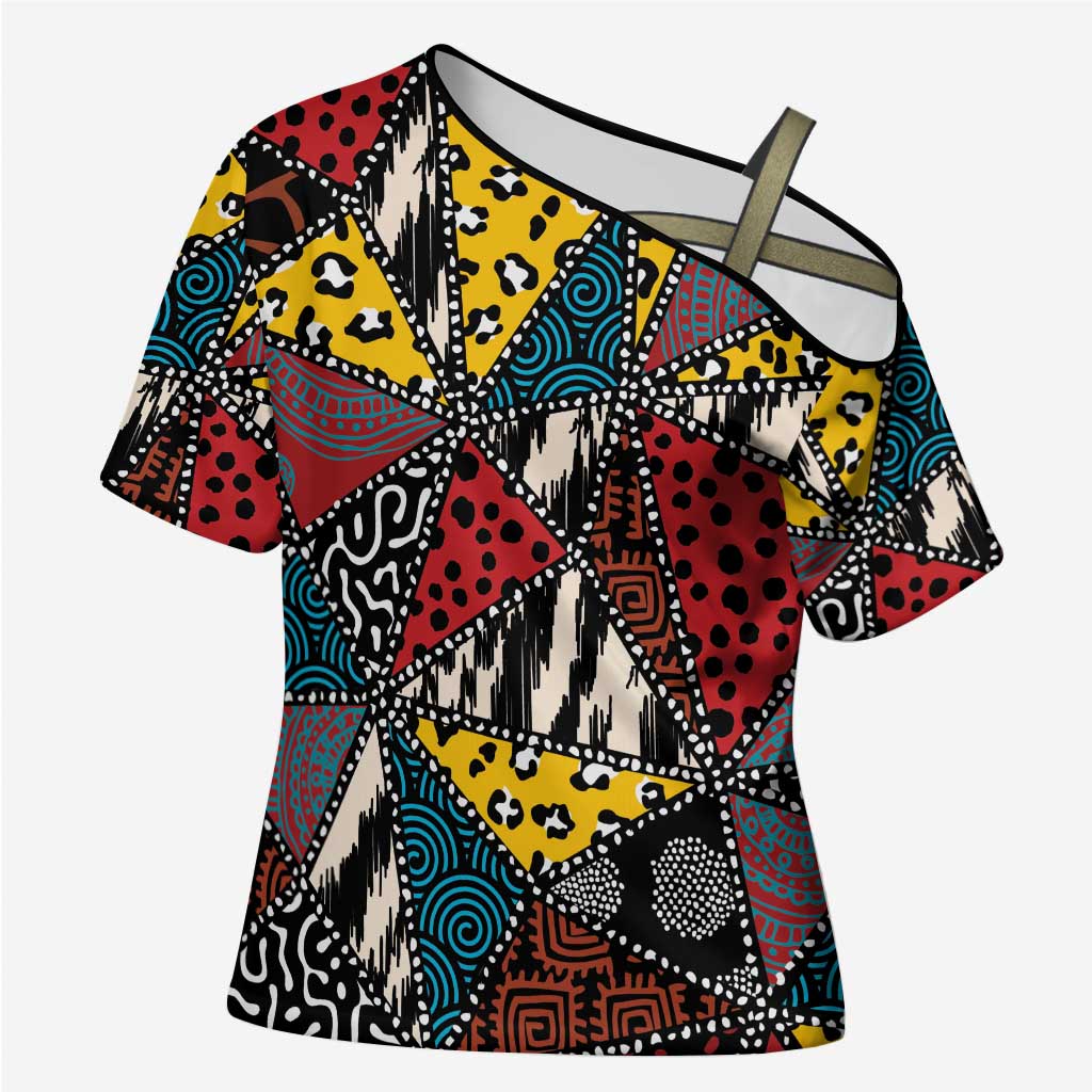 African Wild Animal Skins Cross Shoulder Shirt Triangles Pattern Afro Pattern Style