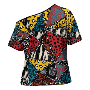 African Wild Animal Skins Cross Shoulder Shirt Triangles Pattern Afro Pattern Style
