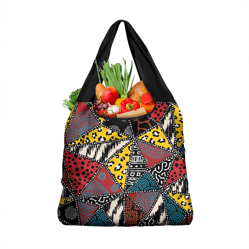 African Wild Animal Skins Grocery Bag Triangles Pattern Afro Pattern Style - African Pride