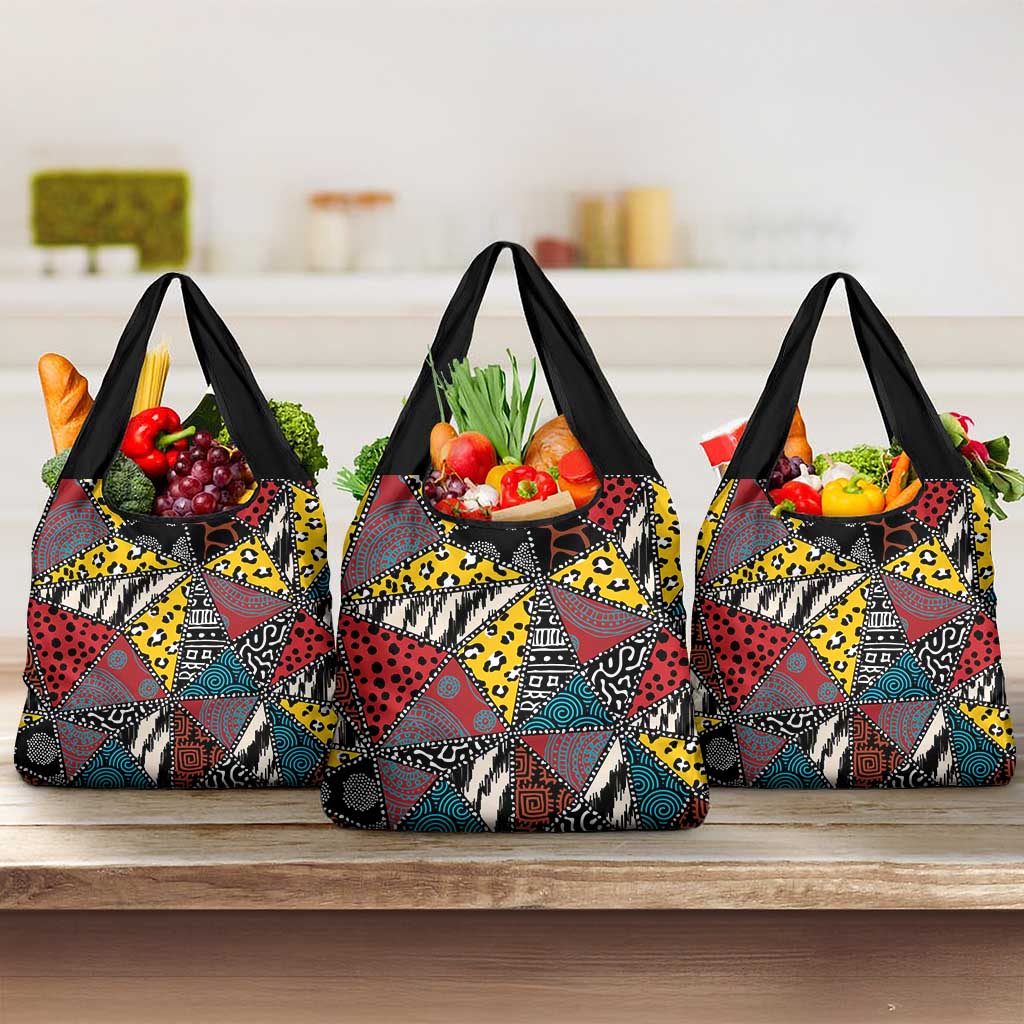 African Wild Animal Skins Grocery Bag Triangles Pattern Afro Pattern Style - African Pride