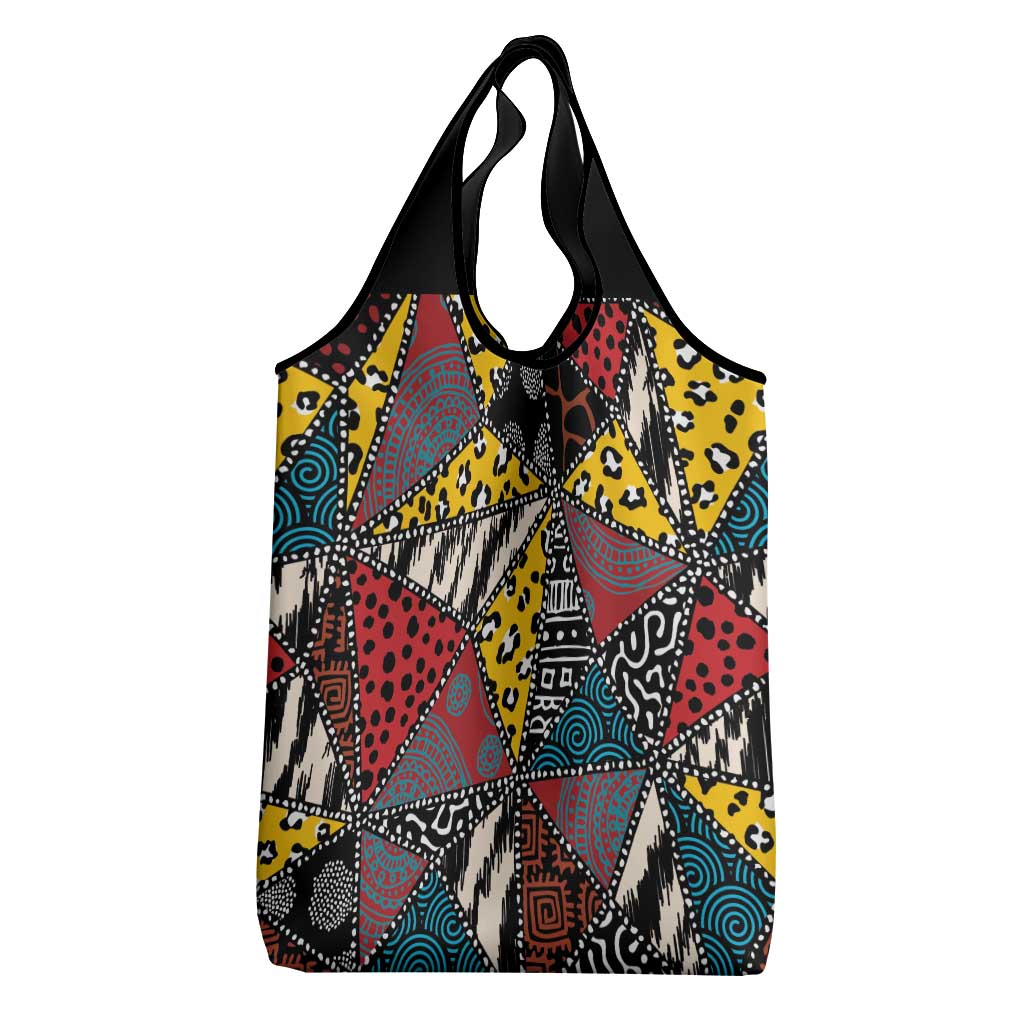African Wild Animal Skins Grocery Bag Triangles Pattern Afro Pattern Style - African Pride