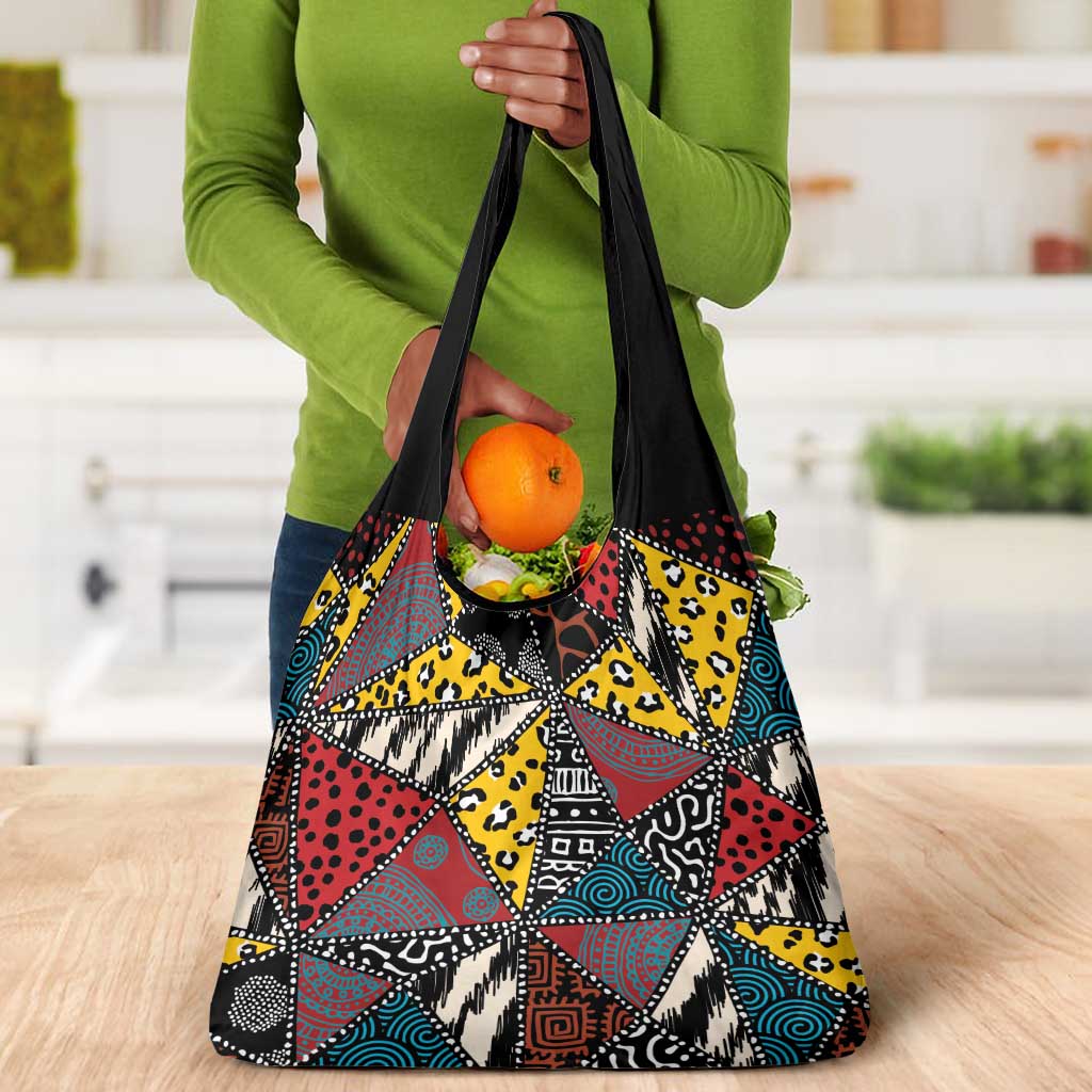 African Wild Animal Skins Grocery Bag Triangles Pattern Afro Pattern Style - African Pride