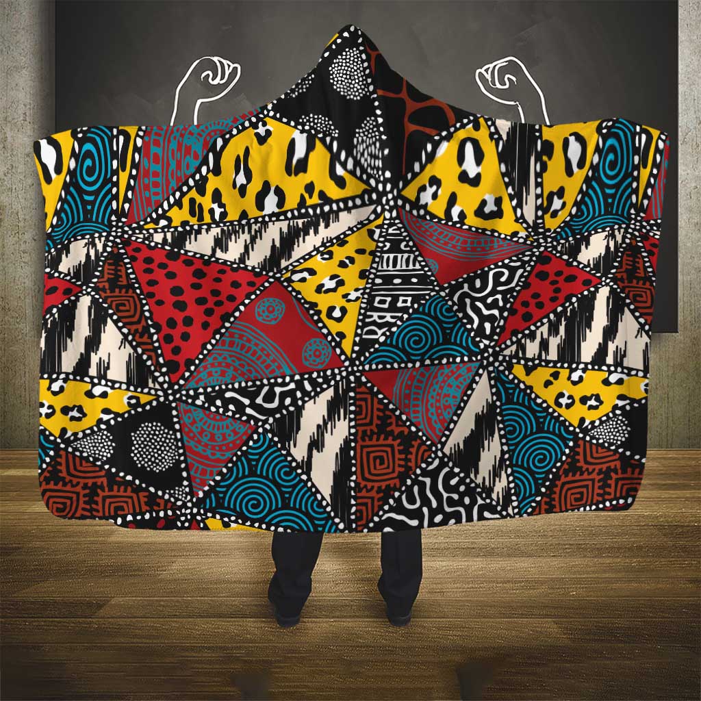 African Wild Animal Skins Hooded Blanket Triangles Pattern Afro Pattern Style - African Pride