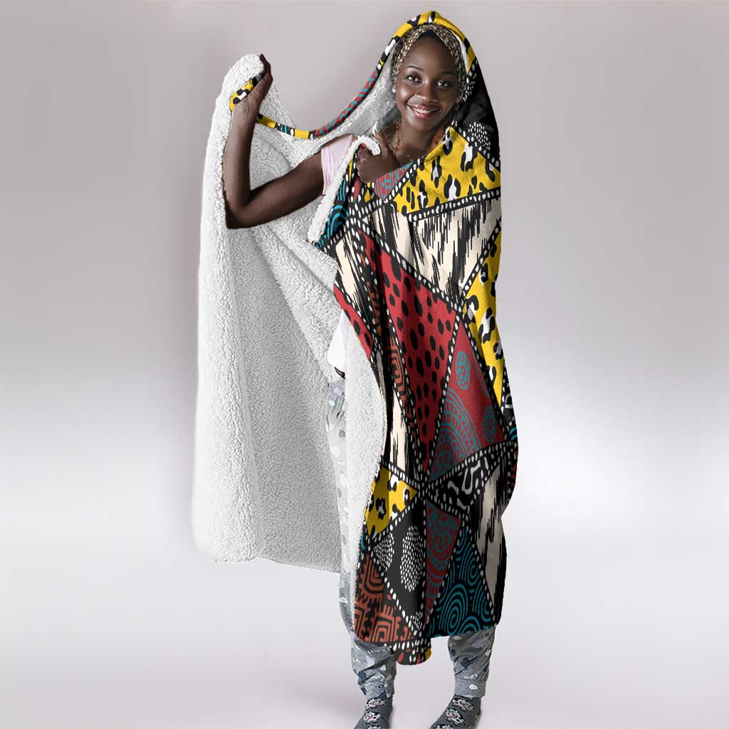 African Wild Animal Skins Hooded Blanket Triangles Pattern Afro Pattern Style - African Pride