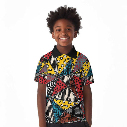 African Wild Animal Skins Kid Polo Shirt Triangles Pattern Afro Pattern Style - African Pride