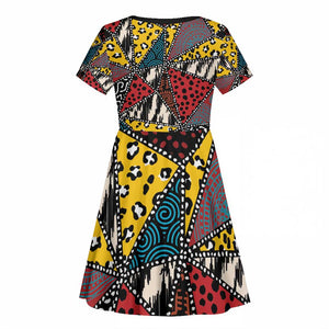 African Wild Animal Skins Kid Short Sleeve Dress Triangles Pattern Afro Pattern Style - African Pride