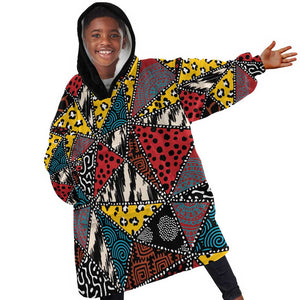 African Wild Animal Skins Kid Wearable Blanket Hoodie Triangles Pattern Afro Pattern Style - African Pride