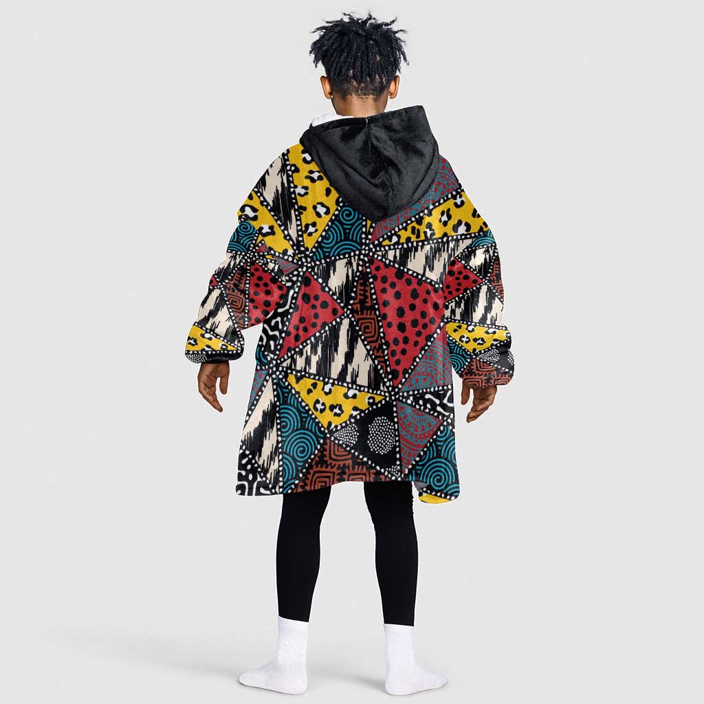 African Wild Animal Skins Kid Wearable Blanket Hoodie Triangles Pattern Afro Pattern Style - African Pride