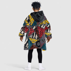African Wild Animal Skins Kid Wearable Blanket Hoodie Triangles Pattern Afro Pattern Style - African Pride