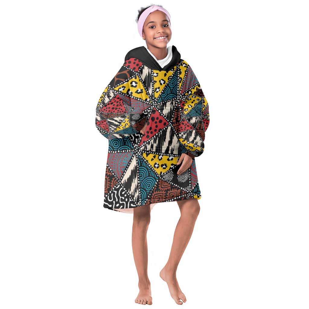 African Wild Animal Skins Kid Wearable Blanket Hoodie Triangles Pattern Afro Pattern Style - African Pride