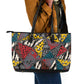 African Wild Animal Skins Leather Tote Bag Triangles Pattern Afro Pattern Style - African Pride