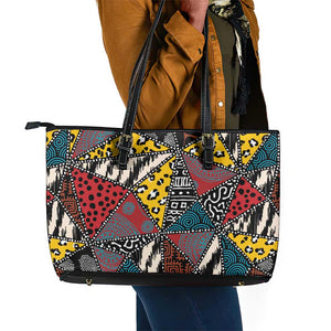 African Wild Animal Skins Leather Tote Bag Triangles Pattern Afro Pattern Style - African Pride