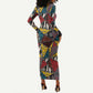 African Wild Animal Skins Long Sleeve Bodycon Dress Triangles Pattern Afro Pattern Style - African Pride