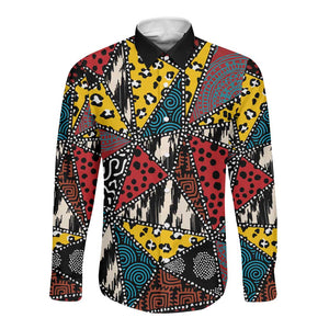 African Wild Animal Skins Long Sleeve Button Shirt Triangles Pattern Afro Pattern Style - African Pride