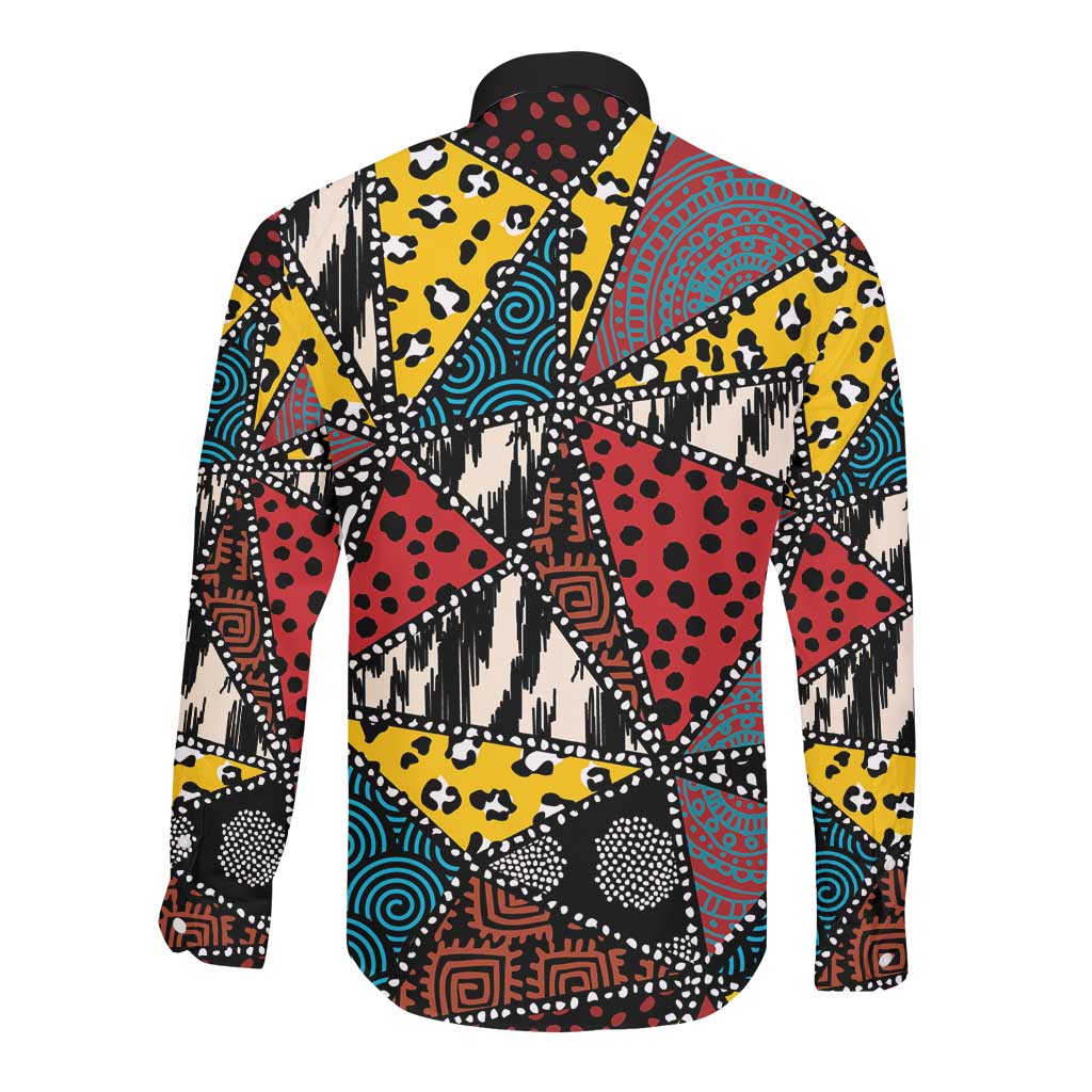 African Wild Animal Skins Long Sleeve Button Shirt Triangles Pattern Afro Pattern Style - African Pride