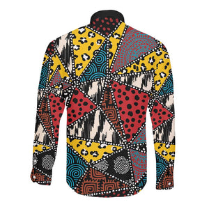 African Wild Animal Skins Long Sleeve Button Shirt Triangles Pattern Afro Pattern Style - African Pride