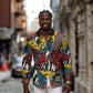 African Wild Animal Skins Long Sleeve Button Shirt Triangles Pattern Afro Pattern Style - African Pride