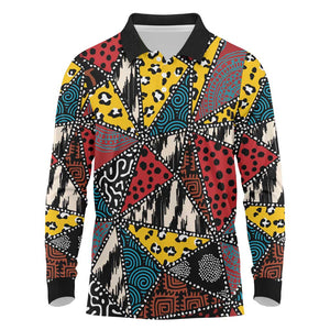 African Wild Animal Skins Long Sleeve Polo Shirt Triangles Pattern Afro Pattern Style - African Pride