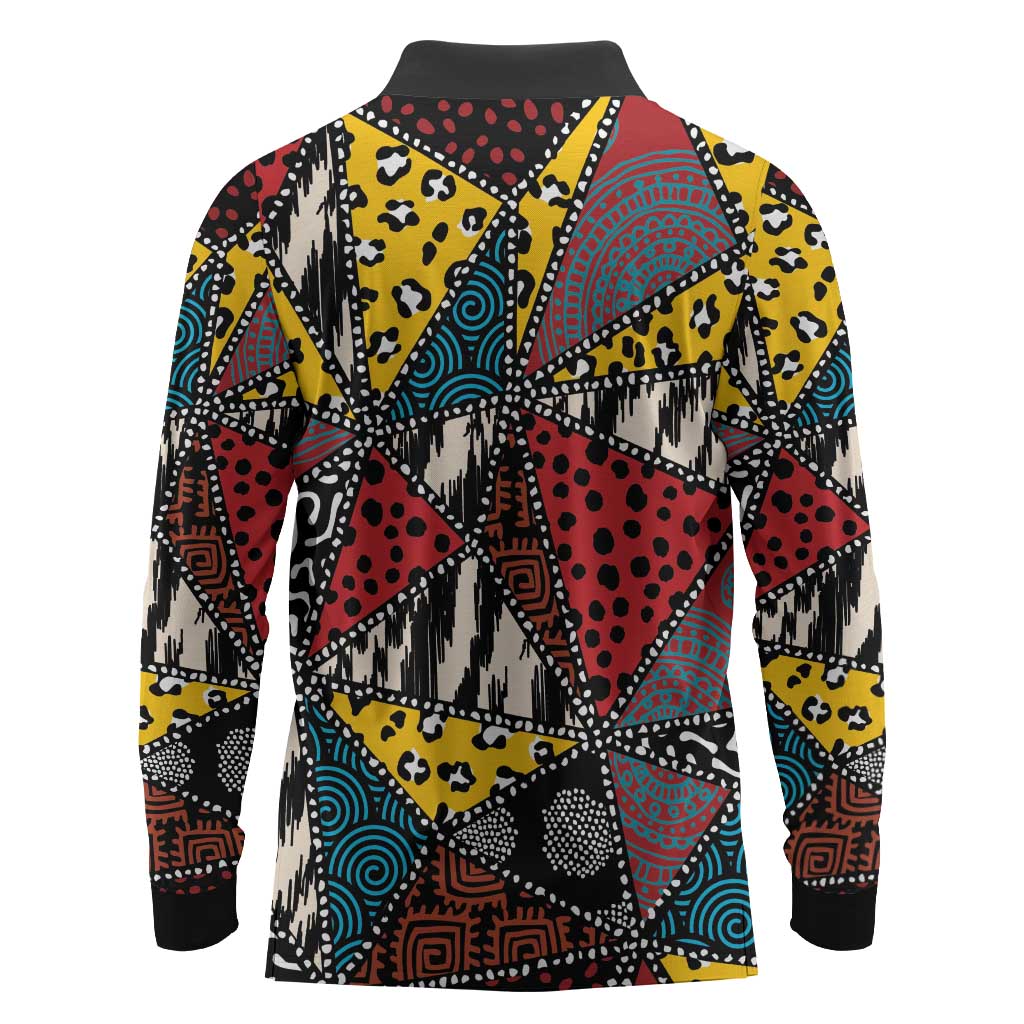 African Wild Animal Skins Long Sleeve Polo Shirt Triangles Pattern Afro Pattern Style - African Pride