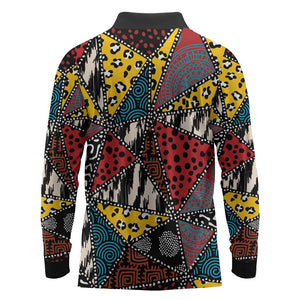 African Wild Animal Skins Long Sleeve Polo Shirt Triangles Pattern Afro Pattern Style - African Pride