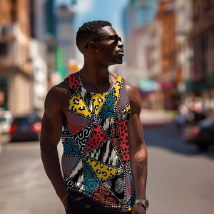 African Wild Animal Skins Men Tank Top Triangles Pattern Afro Pattern Style - African Pride