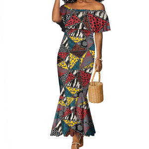African Wild Animal Skins Mermaid Dress Triangles Pattern Afro Pattern Style - African Pride