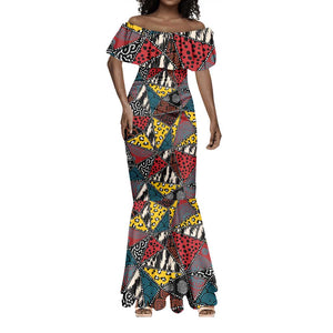 African Wild Animal Skins Mermaid Dress Triangles Pattern Afro Pattern Style - African Pride