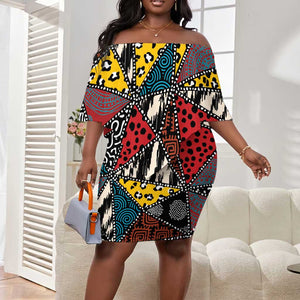 African Wild Animal Skins Off Shoulder Short Dress Triangles Pattern Afro Pattern Style - African Pride