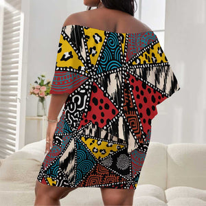 African Wild Animal Skins Off Shoulder Short Dress Triangles Pattern Afro Pattern Style - African Pride