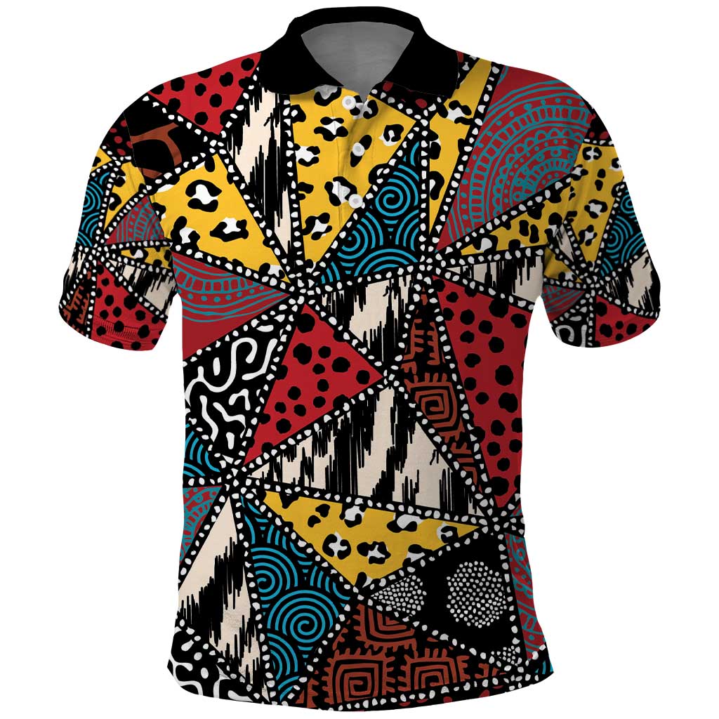 African Wild Animal Skins Polo Shirt Triangles Pattern Afro Pattern Style - African Pride