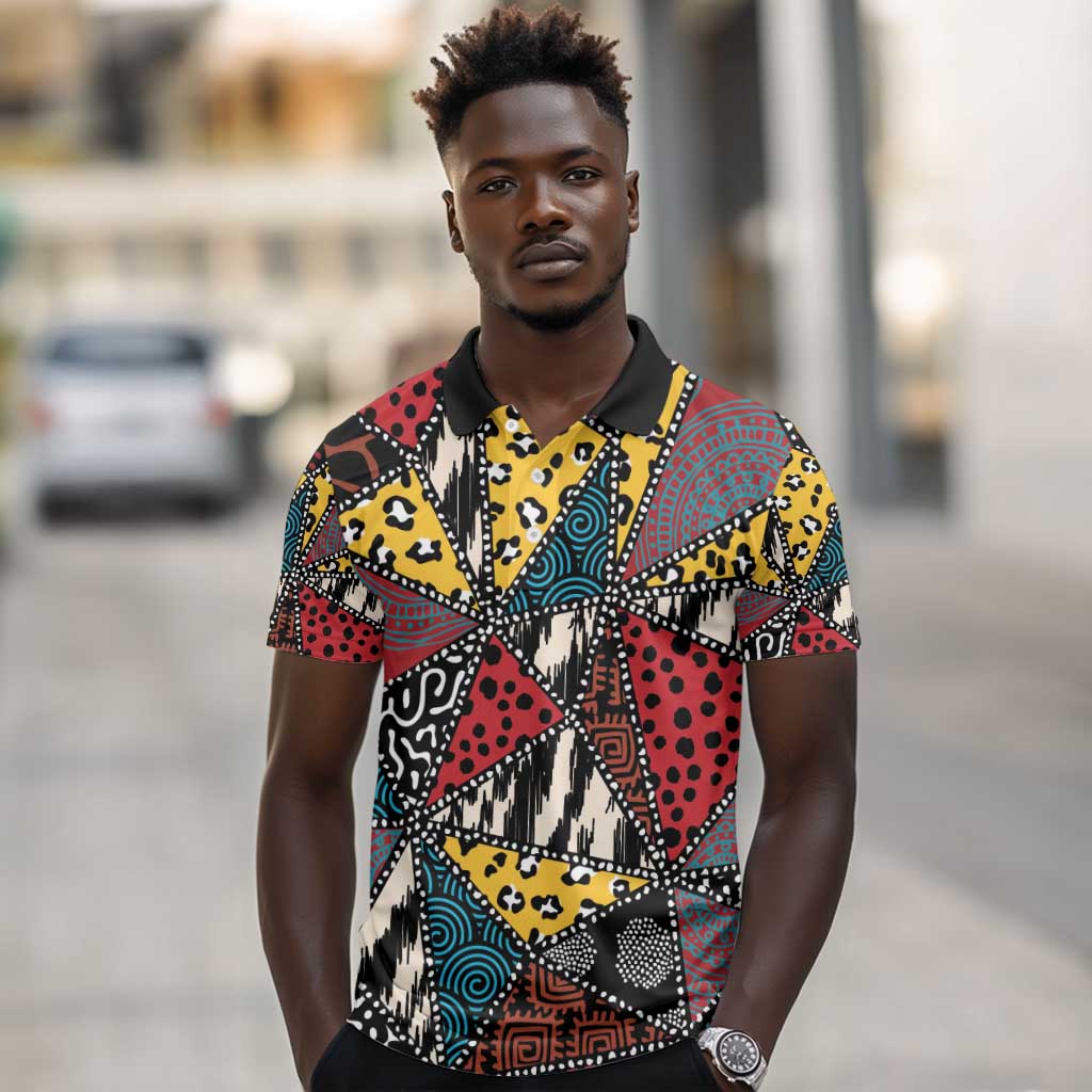 African Wild Animal Skins Polo Shirt Triangles Pattern Afro Pattern Style - African Pride