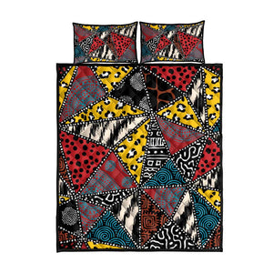 African Wild Animal Skins Quilt Bed Set Triangles Pattern Afro Pattern Style - African Pride