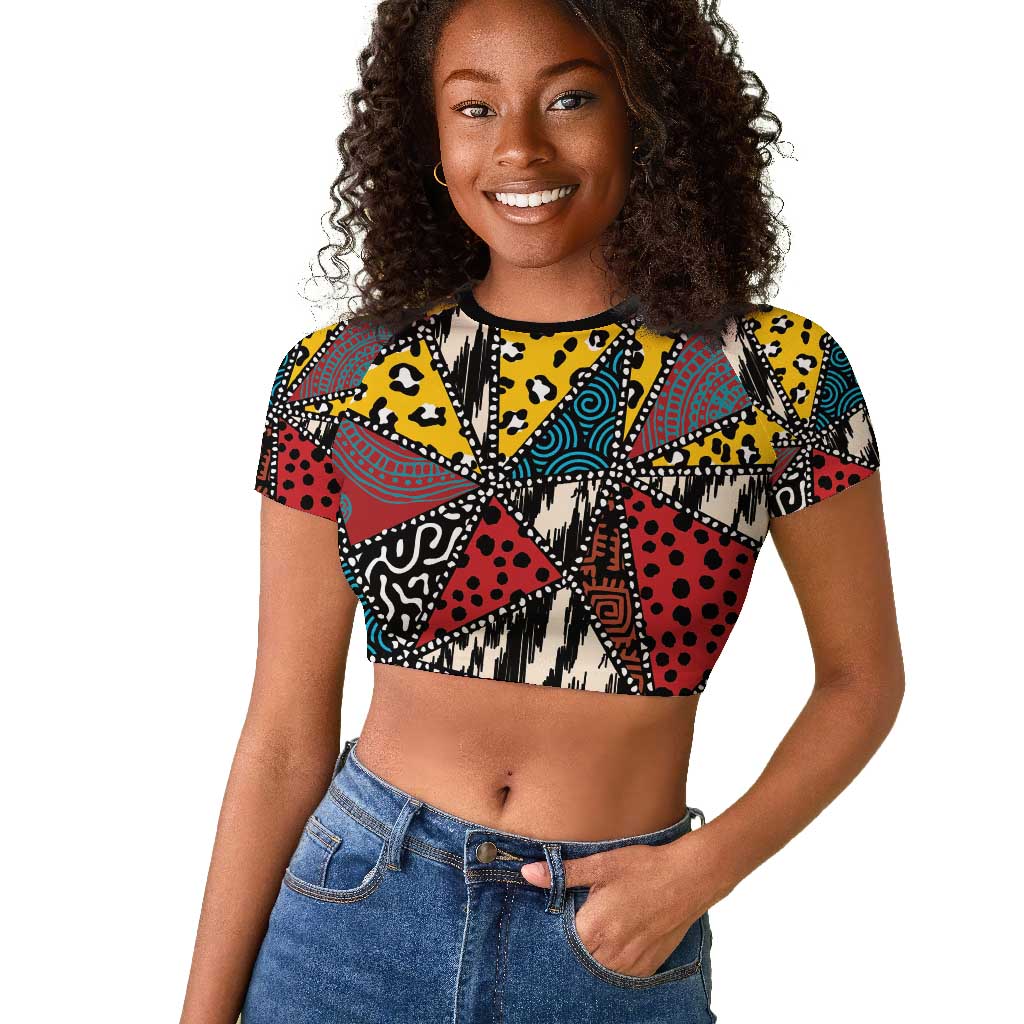 African Wild Animal Skins Raglan Cropped T shirt Triangles Pattern Afro Pattern Style - African Pride