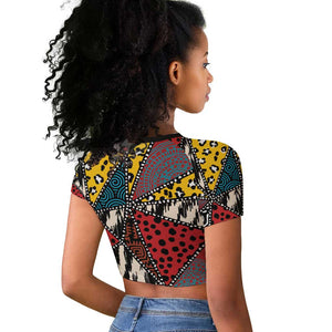 African Wild Animal Skins Raglan Cropped T shirt Triangles Pattern Afro Pattern Style - African Pride