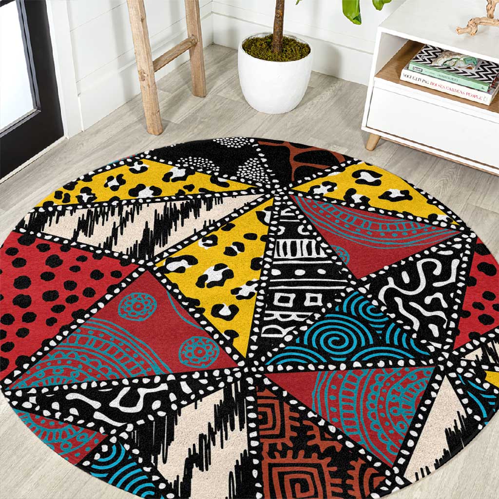 African Wild Animal Skins Round Carpet Triangles Pattern Afro Pattern Style - African Pride