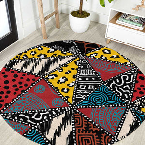 African Wild Animal Skins Round Carpet Triangles Pattern Afro Pattern Style - African Pride