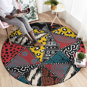 African Wild Animal Skins Round Carpet Triangles Pattern Afro Pattern Style - African Pride