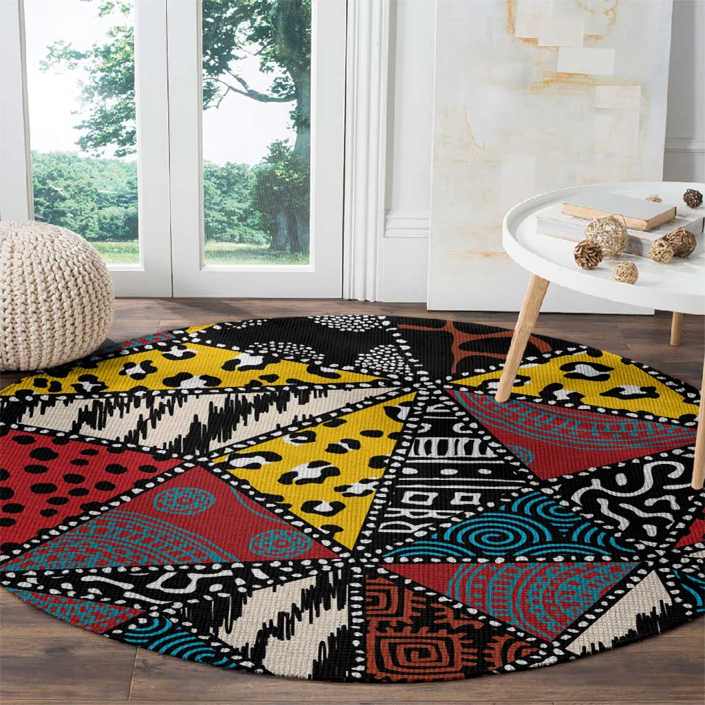 African Wild Animal Skins Round Carpet Triangles Pattern Afro Pattern Style - African Pride
