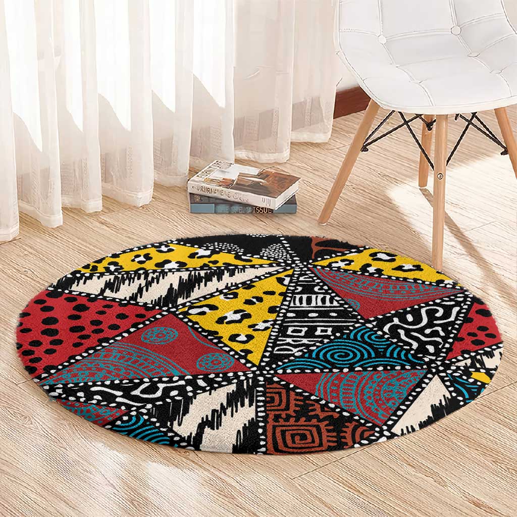 African Wild Animal Skins Round Carpet Triangles Pattern Afro Pattern Style - African Pride