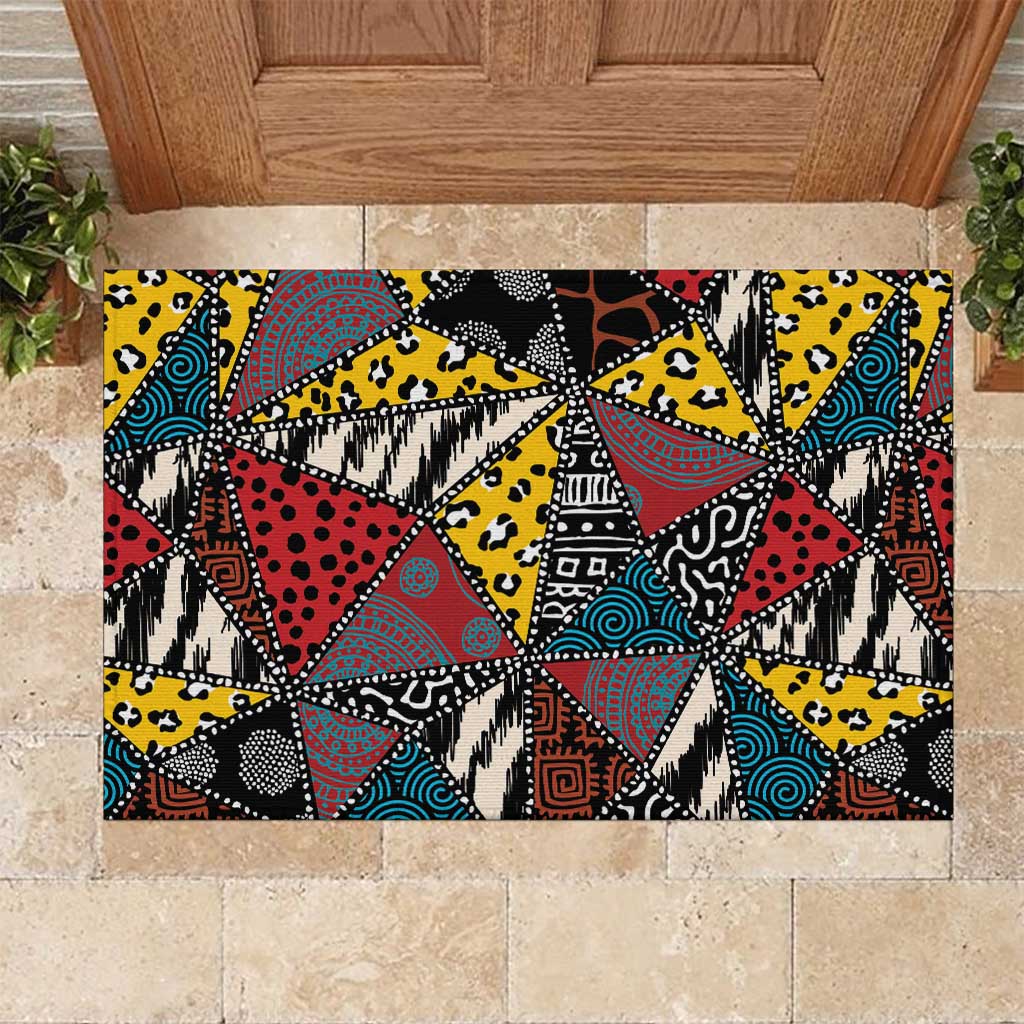 African Wild Animal Skins Rubber Doormat Triangles Pattern Afro Pattern Style - African Pride