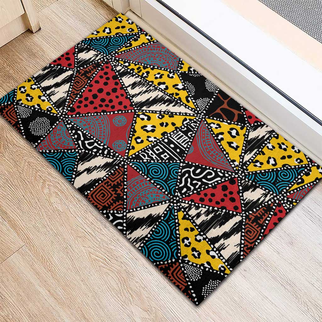 African Wild Animal Skins Rubber Doormat Triangles Pattern Afro Pattern Style - African Pride