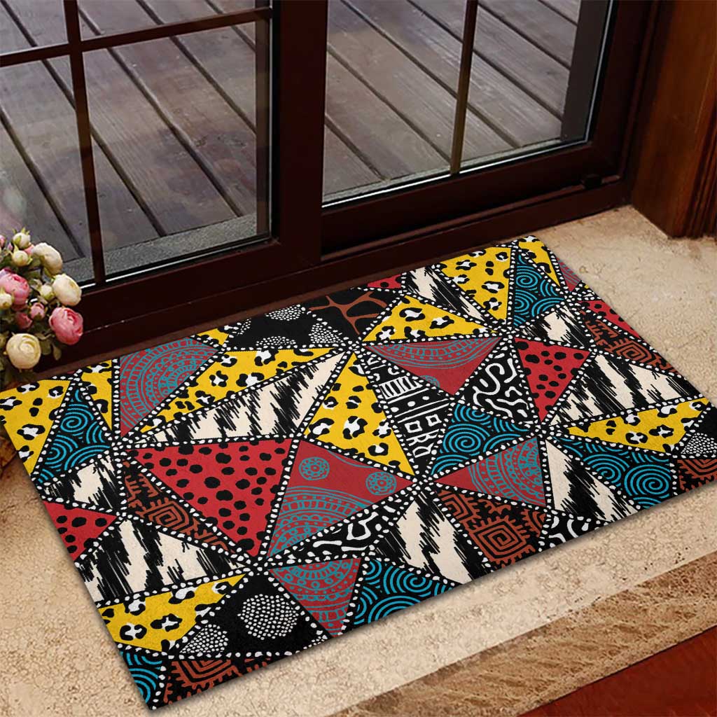 African Wild Animal Skins Rubber Doormat Triangles Pattern Afro Pattern Style - African Pride
