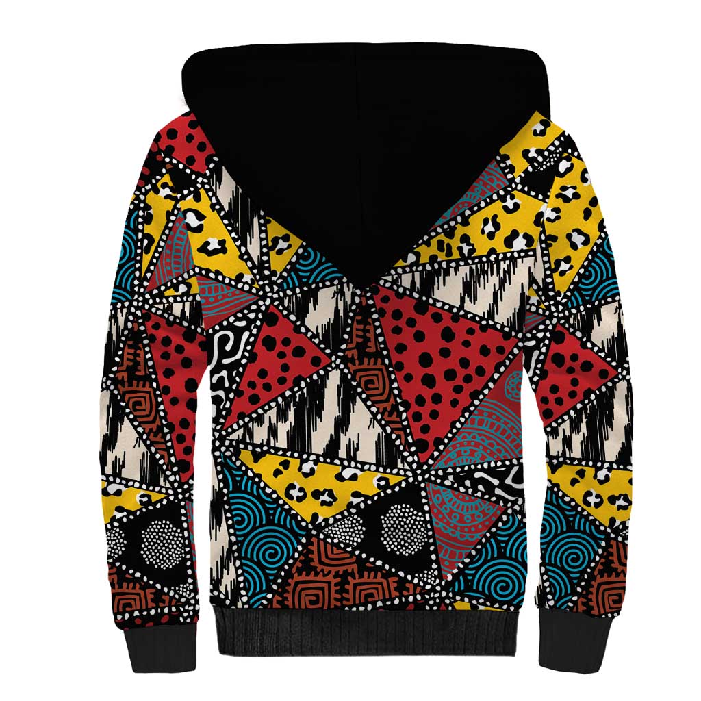 African Wild Animal Skins Sherpa Hoodie Triangles Pattern Afro Pattern Style - African Pride